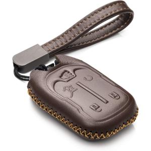 Vitodeco Genuine Leather Smart Key Fob Case with Leather Strap Compatible for GMC ACADIA, GMC TERRAIN (2017-2025 Models) - 5-Button, Brown