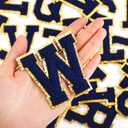 Waydress 26 Pcs Chenille Letter Iron on Patches 2.8 Inch Sew on Chenille A-z Alphabet Letter Patches for DIY Supplies(Retro Blue Style)