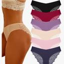 FINETOO 6 Pack Sexy Underwear for Women Silky Seamless No Show Panties Ladies Lace Bikini Lightweight Cheeky Hipster L