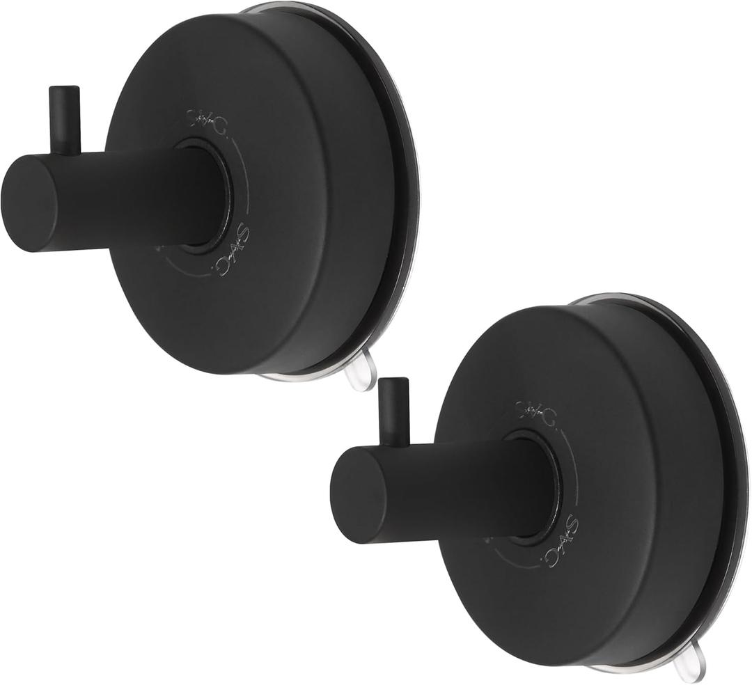 2 x SVG HOME Suction Cup Hooks for Shower 2 pcs Removable, Stainless Steel 304, for Most Household Walls Shower Hooks Suction Cup Towel Hooks for Bathrooms Door Hanger Hook Wall Hook (Black)