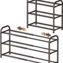 Gonfoam 3-Tier Expandable Shoe Rack,Adjustable Shoe Shelf Storage Organizer Heavy Duty Metal Free Standing Shoe Rack for Entryway Closet Doorway (Bronze)