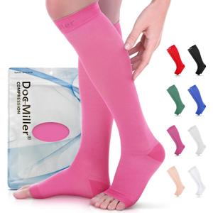 Doc Miller Open Toe Compression Socks, 15-20 mmHg, Toeless Compression Socks Women and Men for Maternity, Improved Blood Circulation, Shin Splints & Calf Recovery, 1 Pair Pink Knee High Medium Size