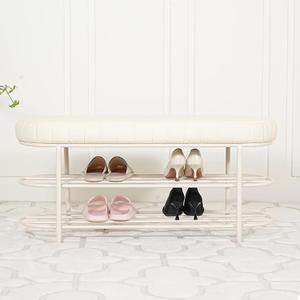 Shoe Bench, 3-Tier Shoe Rack for Entryway, Bench Shoe Cabinet Metal Frame with Soft Cushion for Living Room, Bedroom, Mudroom (Color : White, Size : 100cm/39.4in)