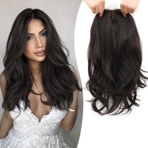 Fine Plus 18'' Hair Toppers for Women, Synthetic Dark Brown Hair Topper Adds Volume Top Coverage for Thinning Hair & Gray Roots Lightweight Hairpieces with Natural Loose Wavy Texture for Daily Wear