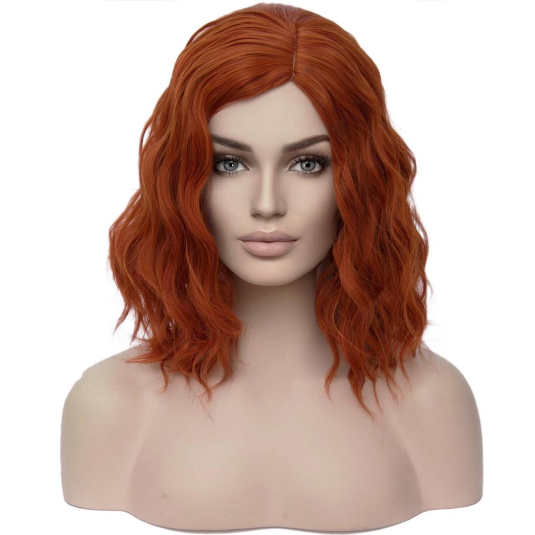 BERON Dark Orange Womens Wig Ginger Short Curly Wavy Hair Wigs for Girls Red Orange Shoulder Length Wave Halloween Cosplay Daily Party Wigs