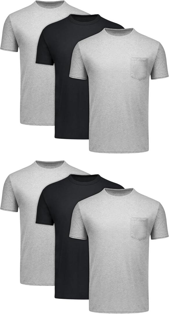 Hanes Pocket T-Shirt Pack, 6-Pack, Cool & Breathable Cotton Tees, Stay-Tucked Undershirts for Men (Large, Black/Grey)