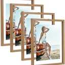 Trwcrt 4 Pack 8x10 Picture Frame, Double Glass Floating Picture Frames Display up to 10 x 12 Photos for Desktop or Wall Hanging,Natural