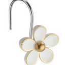 Cute Flower Shower Curtain Hooks, Pretty Floral Themed Elegant Bathroom Decor, Gold/ White