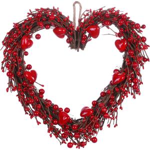 VioletEverGarden Valentine’s Day Wreath,15” Heart Shaped Wreath with Red Berries for Valentine’s Day Wedding Festival Decor