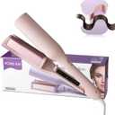 32mm (1.25") Wave Curling Iron, 2 Barrel Ionic Wavy Hair Curler with Anti-Scald Hair Crimper, Fast Heating, Dual Voltage, 4 Temp Ceramic Hair Waver for Wide Deep Waves (Pink)