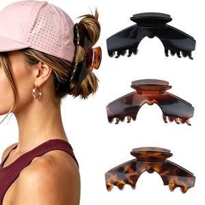 2 x 3 Pcs Large Trucker Hair Claw Clip for Hat, Baseball Claw Clips for Women, Acetate Tortoise Shell Non-Slip Strong Hold Hat Hair Clips, Claw Clips for Thick Hair Hat Hairstyles, Gifts Hair Accessories