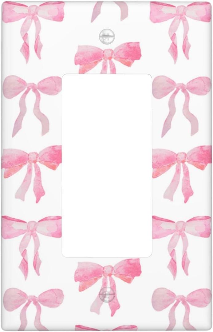 Pink Bow Single Rocker Light Switch Plates And Outlet Covers Decorative Electrical Wall Plate Receptacle Switchplate Decorate Plug Cover For Bathroom Bedroom Kitchen 4.6 * 2.8 Inch