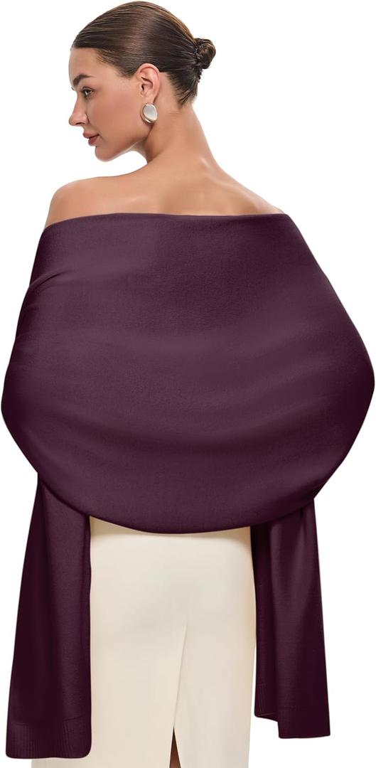 PULI Women's Pashmina Shawl Wraps for Evening Dress Large Scarf Blanket Long Wedding Bridal Winter Warm Shoulder Wrap (Burgundy)