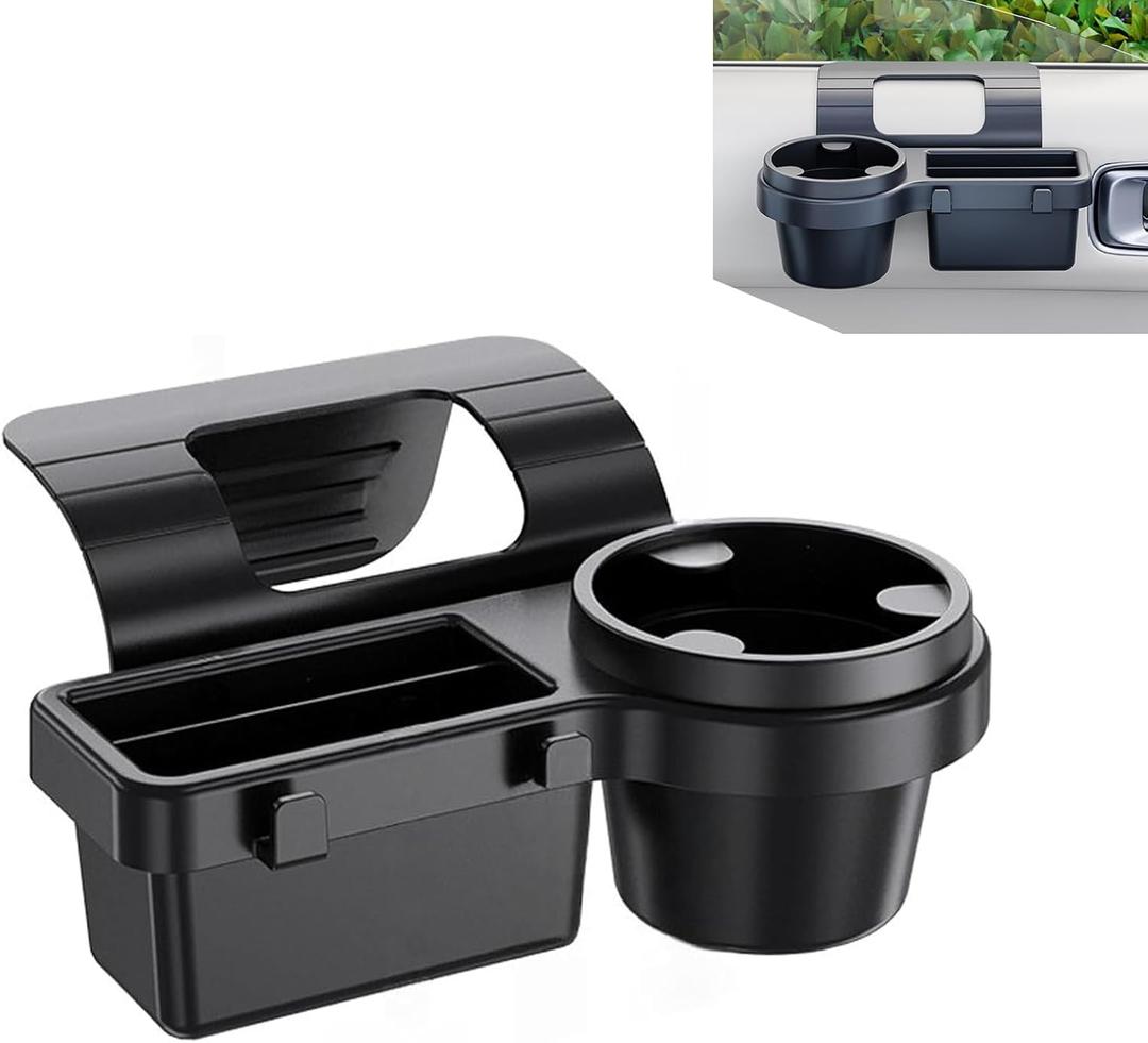 Car Door Window Organizer, Multi-functional Vehicle Storage Organizer Rack, ABS Insert Installation Cup Holder & Phone Stand, Universal for Most Cars, Trucks, SUVs (Black #B)