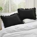 KKJIAF Ruffle Pillow Cases Standard Size Set of 2, Ruffled Pillow Covers with Envelope Closure, Wrinkle Resistant Pillowcases 20" x 26", Ruffled Pillow Shams, Black