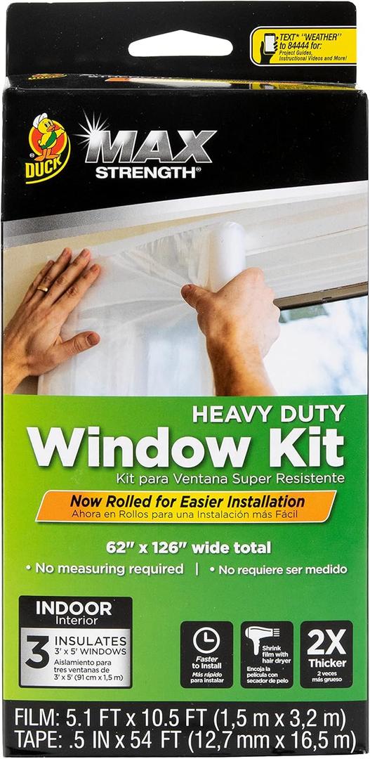 Duck Brand MAX Strength Rolled Window Insulation Kit, 62 in. x 126 in, Clear, Covers 3, 3' x 5' Windows, 3-Pack (287100)