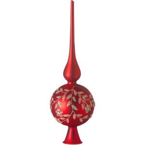 HappySpot Glass Spherical Christmas Tree Topper Finial Christmas Ornaments with Carved Flowers Holiday Indoor Suitable for Home Party Decoration, 9.8inches, Red