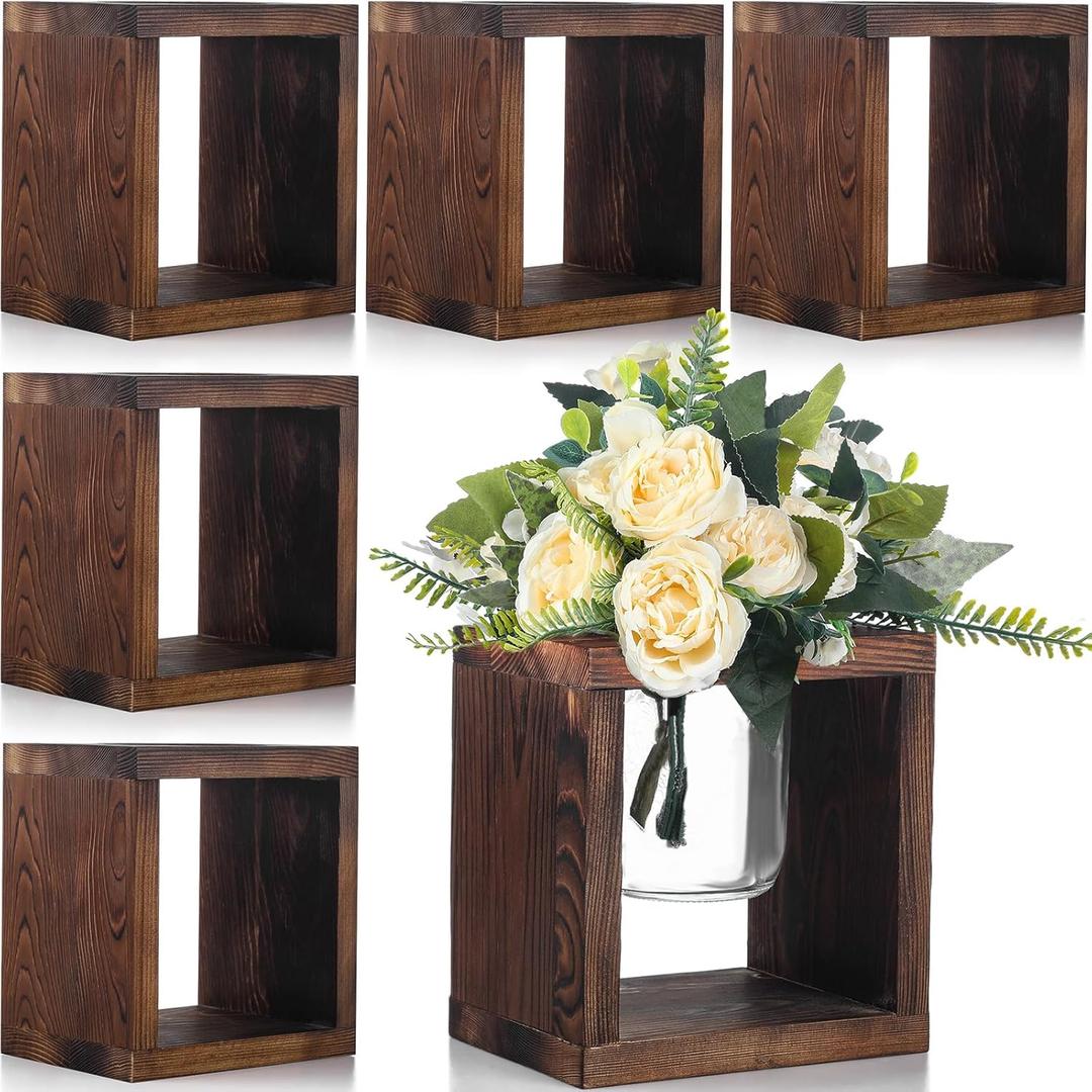 6 Pack Wooden Boxes for Centerpieces Wood Cube Planter Box Rustic Wood Square Vase Holder for Centerpieces Home Wedding Garden Decor