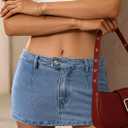 SOFIA'S CHOICE Women Denim Mini Skirt Skorts Sexy Low Rise Micro Jean Skirts with Shorts Underneath Blue X-Large (Blue, XL)