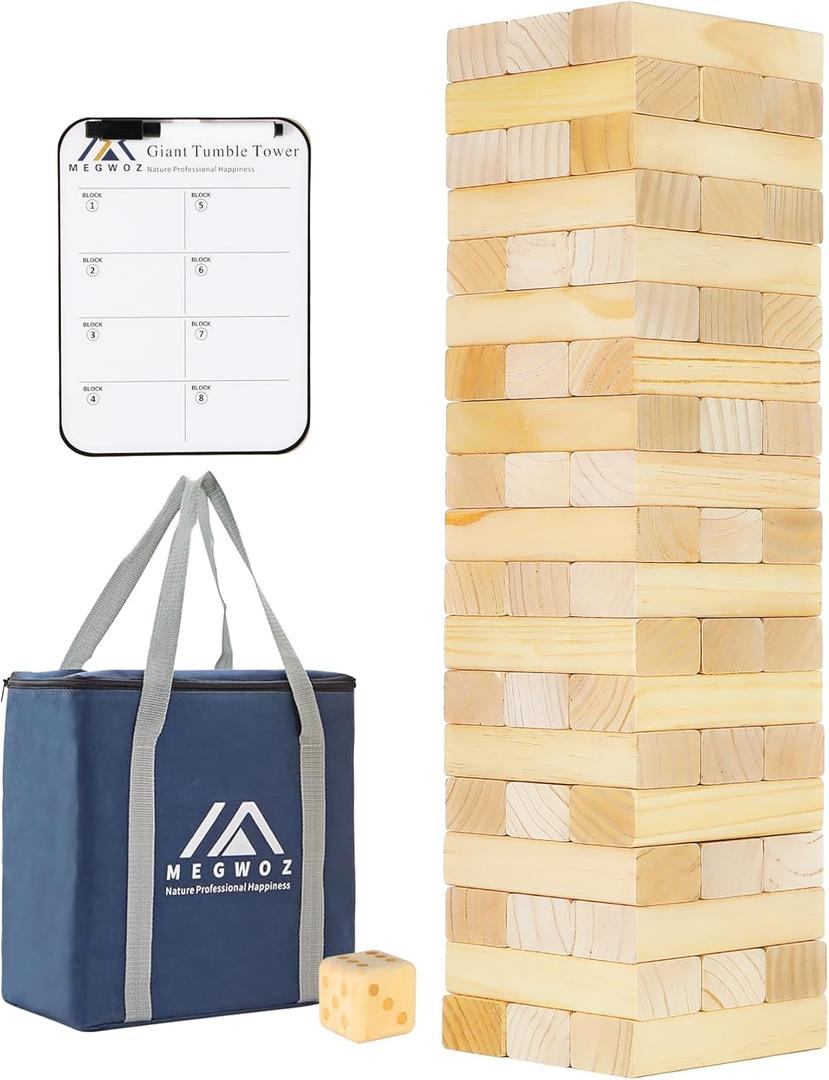 Medium Tumble Tower Games for Kids and Adults 57 Blocks New Zealand Pine Wooden Blocks Stacking to 3FT Family Game for Indoors Outdoors Yard Games for Family