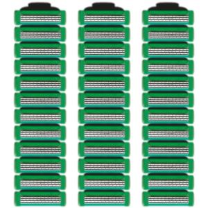 36 Blades Replacement Parts for GL-Mach 3 Style Razors (Green), Wet Razors Men's Blades Value Packs
