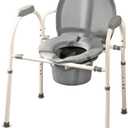 MedPro Defense Comfort Plus Commode Chair With Adjustable Height Settings and Extra Wide Ergonomic Seat, Convenient and Safe Toilet Alternative, 3-in-1 Frame Design, Gray