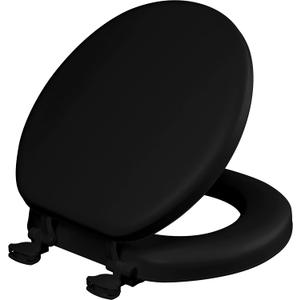 Mayfair Padded Toilet Seat, Cushioned Soft Vinyl over Wood Core Seat, Secure Hinges, Easy Clean, Made in USA, Round, Black