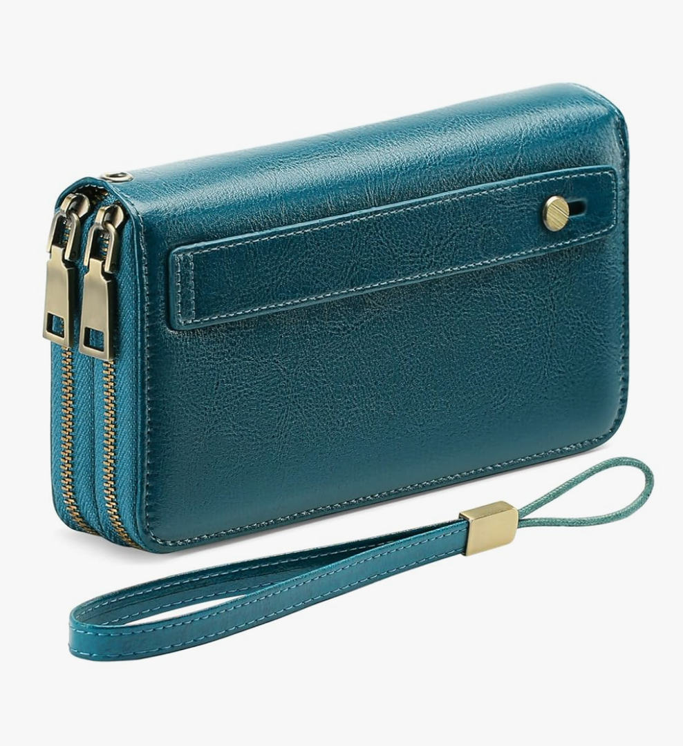 GAEKEAO Wallet for Women Clutch RFID Blocking Wristlet Leather Purse Large Capacity Credit Card Holder with Grip Hand Strap