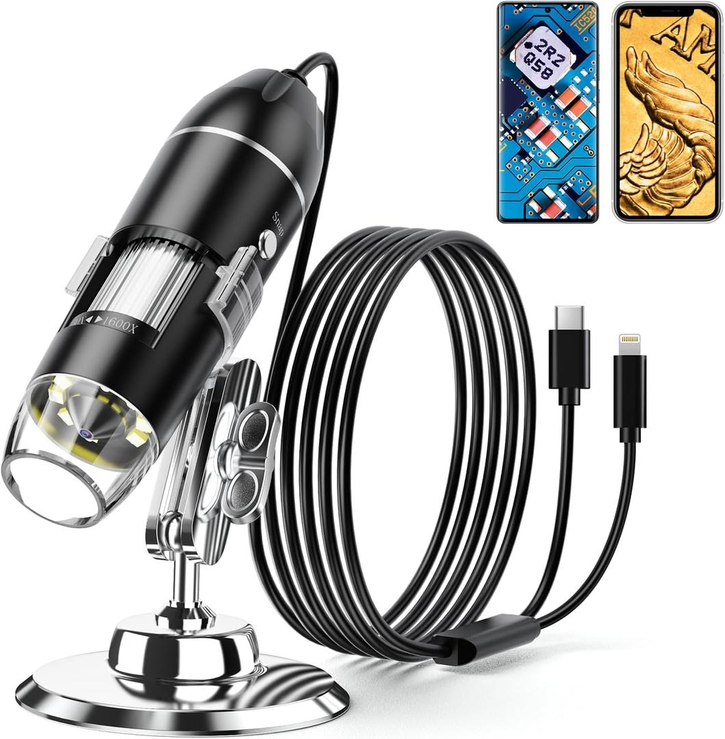 Leipan Digital Microscope, 50X-1600X Magnification Portable USB Microscope with Adjustable Stand, Mini Coin Magnifier Camera Compatible with iPhone, iPad, Android