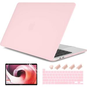 DONGKE for MacBook Pro 13 inch Case 2023 2022 2021 2020 Release Model: A2338 M2/M1 A2289 A2251 with Touch Bar & Touch ID, Frosted Matte Plastic Hard Shell Case & Keyboard Cover, Solid Pink