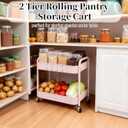 2 Tier Pink Rolling Cart with Wheels for Under Desk Storage, Large Capacity Rolling Pantry & Kitchen Storage Cart for Small Space, Sturdy Metal Bathroom Shelf Laundry Room Organization