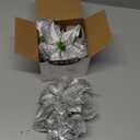 GREENTIME 12 Pcs Glitter Poinsettia 5.5" Artificial Flowers Christmas with Clips Stems Xmas Tree Ornaments for New Year Party Stairs Fireplace Porch Balcony Garden Church Wreath Decoration (Silver)