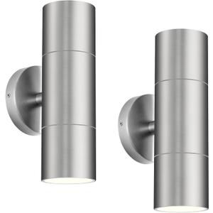 Ken & Ricky 2 Pack Stainless Steel Up Down Exterior Lighting Fixtures, Cylinder Outdoor Sconce Lights, Brushed Nickel Patio Wall Light Fixture for House Front Porch Garage Patio Entryway