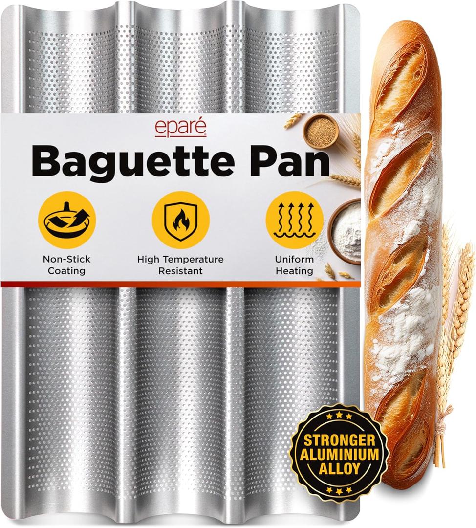 Epar French Baguette Bread Pan for Baking - 15" x 5" Non Stick French Bread Baking Pan - Perforated Long Italian Bread Pan - Baquette Baking Pan Tool - US Company
