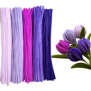 Craft Pipe Cleaners, 500pcs 5 Colors Purple Pipe Cleaners Craft Supplies Chenille Stems for Handmade Gift Flower Bouquet DIY Art and Craft Projects (6 mm x 12 Inch)