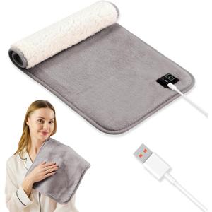 USB to USB C, 18W Fast Heated Pad 24"x 12", USB Heating Pad, 3 Heat Settings, Electric Heating Pads for Back, Machine Washable, Auto Shut Off, Back Pain Relief/Period Cramps, Grey