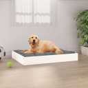 loibinfen Solid Wood Pet Bed, Wooden Dog Bed Frame, Small Animal Bed Frame, White 28.1"x21.3"x3.5" Solid Wood Pine, -425