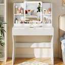 Driftalia Small Vanity Desk with Mirror and Lights, Makeup Vanity with Storage Drawer, 2 Shelves and 3 Compartments - White