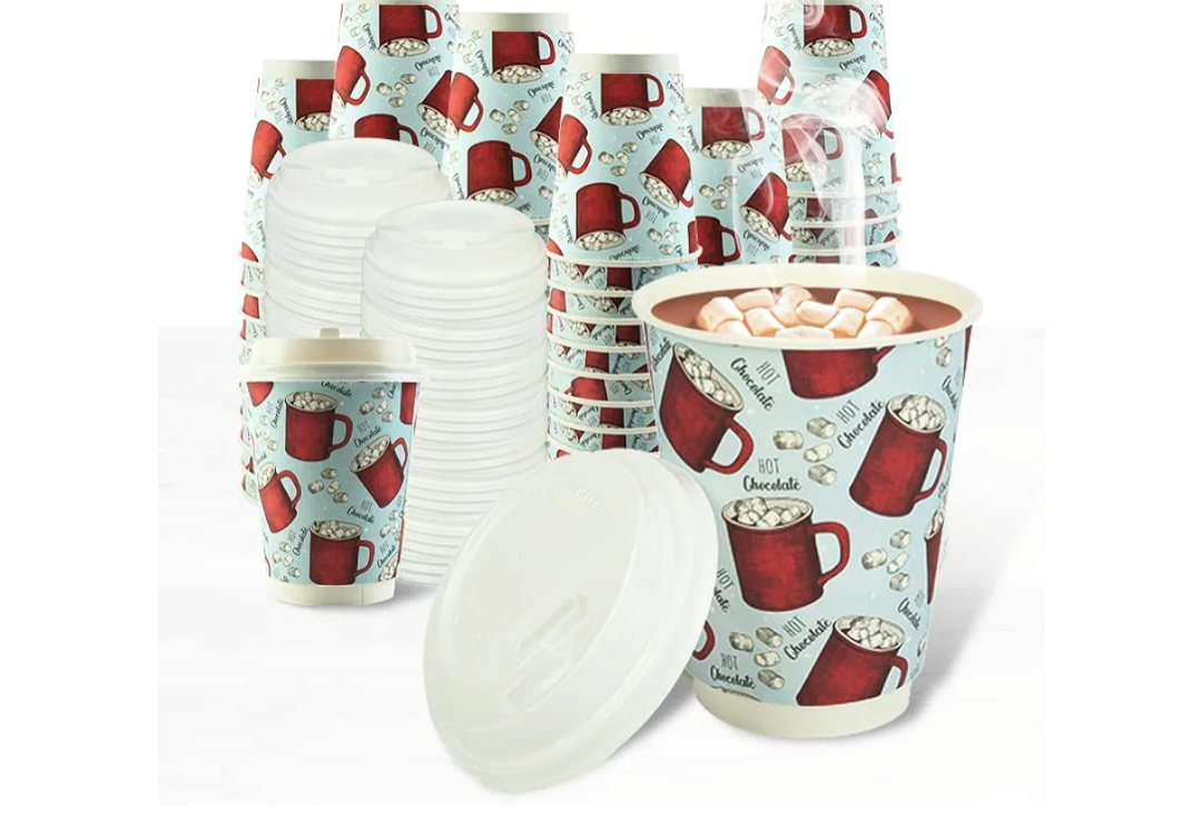 Upper Midland Products [170 Cups 8 oz Disposable Hot Chocolate Cups - Double Wall Insulated Cups - Disposable Hot Cocoa Christmas Cups- Recyclable To Go Cups