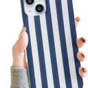 Compatible with iPhone 13/14 CaseCute Aesthetic Striped Soft TPU Shockproof Phone Case for Women Girl-Navy Blue