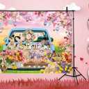 Spring Easter Backdrop Happy Easter Eggs Blue Car Floral Garden Photography Background Kids Children Baby Shower Birthday Home Party Decorations (7x5FT)