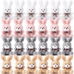 Sotiff 24 Pcs Plush Bunny Stuffed Animal Gift Bulk 4.7 Inch Mini Bunnies Keychain Doll Furry Rabbit with Bow Tie for Birthday Baby Shower Party Favor Gifts Classroom Rewards (Classic Color)