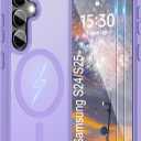 For Samsung Galaxy S24 Case & Galaxy S25 Case [Compatible with Magsafe] Translucent Matte Magnetic Phone Case,Slim Thin Duty Shockproof Protection with 2pc Screen Protector for S24/S25-Light purple