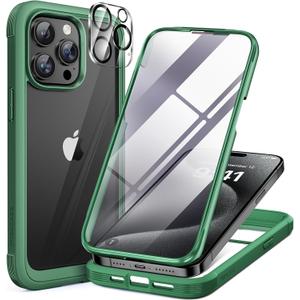 Miracase for iPhone 15 Pro Max Case 6.7'' Full-Body Phone case with Built-in Glass Screen Protector& Camera Protector,Drop Proof 15 Pro Max Cover,Green