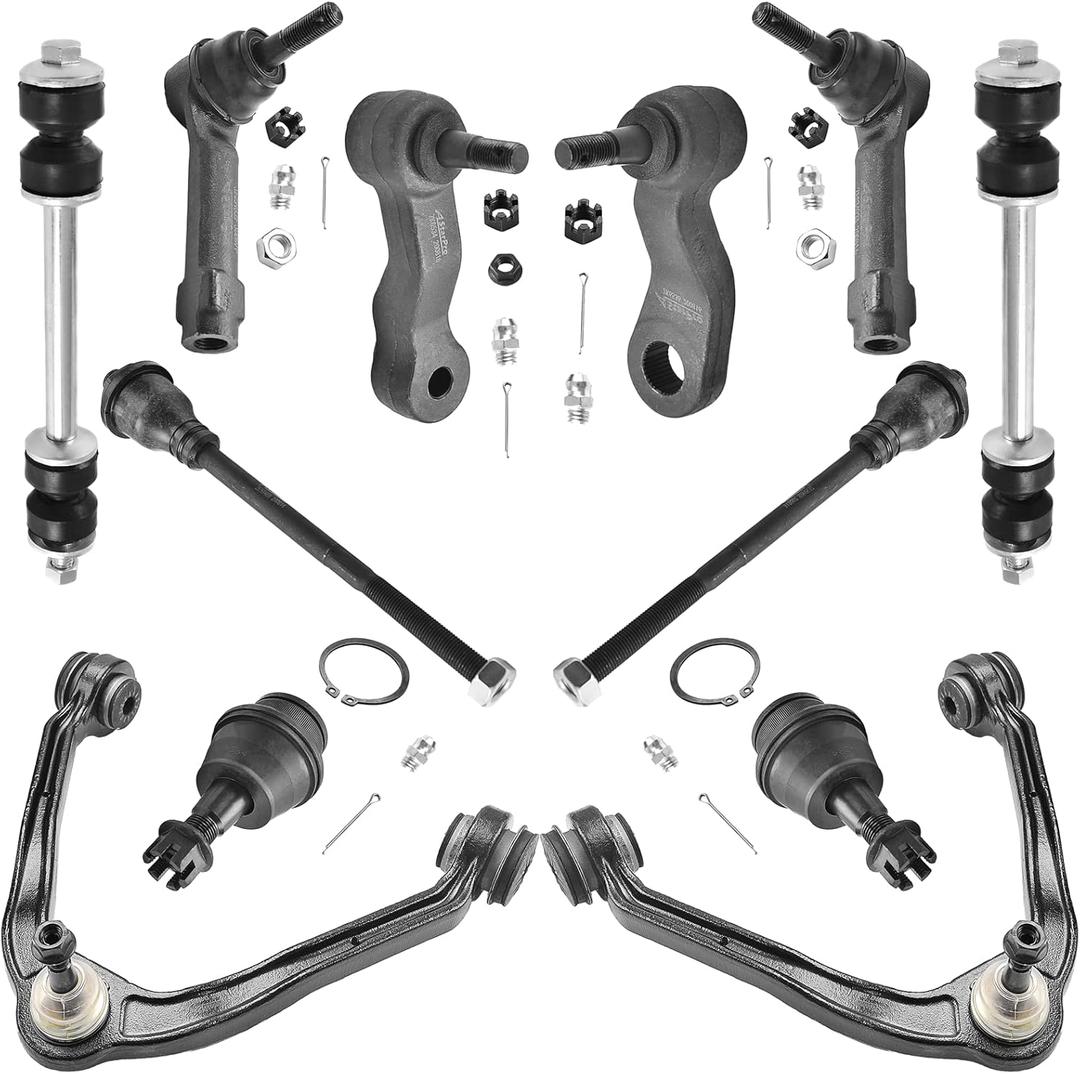 ASTARPRO 12pcs Suspension Kit Front Upper Control Arms and Ball Joints| Tie Rod Ends| Sway Bar Links| Idler Arm And Pitman Arm Compatible With Chevy Avalanche Silverado Tahoe GMC Sierra 1500 Yukon