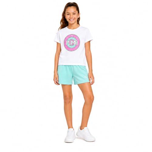 PUMA Girls Athletic Shorts - Gym Bike Kids Shorts Girls Activewear, Size Small-7, White/Green