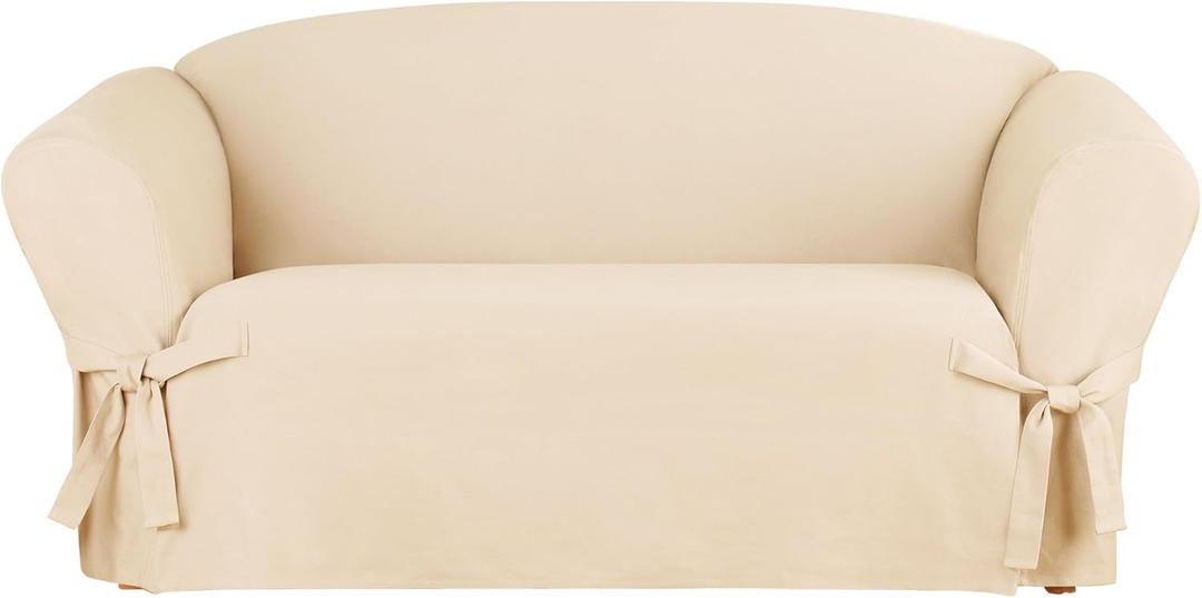 SureFit Heavyweight Cotton Duck Loveseat Slipcovers, Heavyweight Cotton Loveseat Cover, One Piece Design, Loveseat Cover with Seat Elastic and Adjustable Corner Ties, Natural