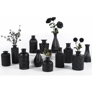 TBWIND 12pcs Glass Black Bud Vases Set, Small Vases for Flowers, Bud Vase for Centerpieces in Bulk, Mini Vintage Vase for Rustic Wedding Decorations, Office and Home Table Flower Decor