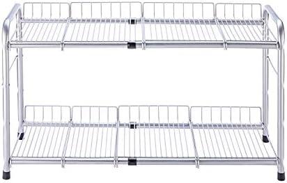 FlagShip 2 Tier Under Sink Organizers and Storage Rack Expandable Cabinet Shelf for Kitchen Bathroom Silver (17-25 inches)