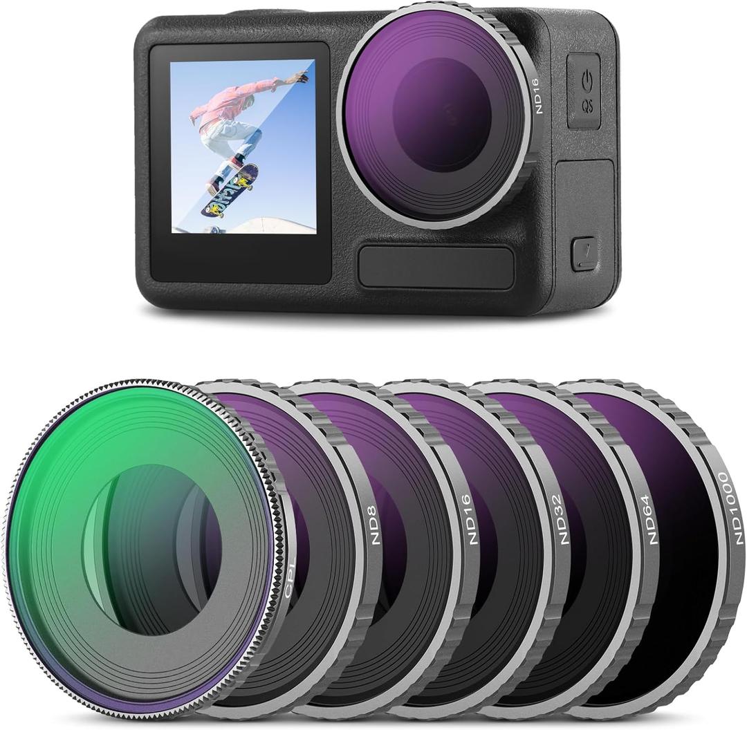 NEEWER CPL & ND Filter Compatible with DJI Osmo Action 4/Action 5 Pro (6 Pack), Screw On CPL+ND8+ND16+ND32+ND64+ND1000 Filter Kit Action Camera Accessories Multicoated HD Optical Glass, FL-A13